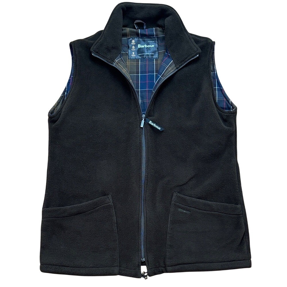 Barbour Country Full-Zip Fleece Vest in Olive Green Plaid Lining Men's size XL